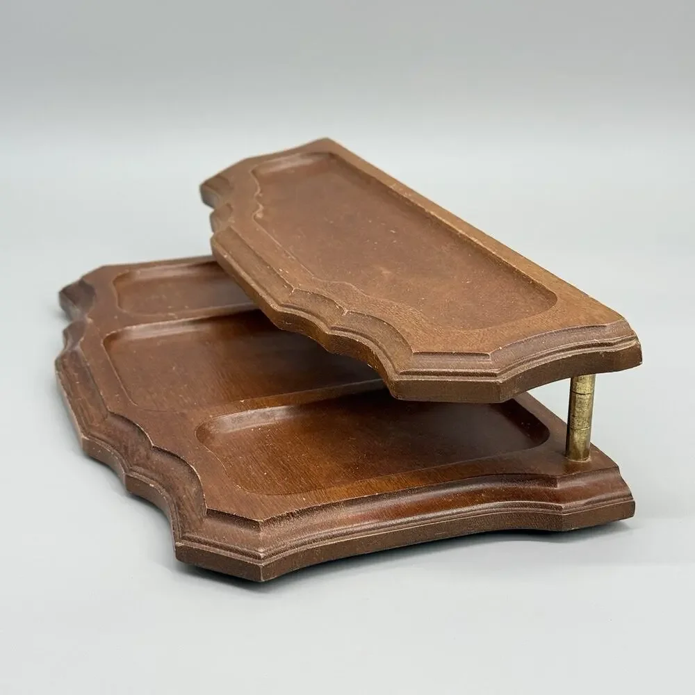 Vintage Wooden Dresser Desk Top Organizer 2 Tier Valet Mid Century 12 x 5.75 x 3